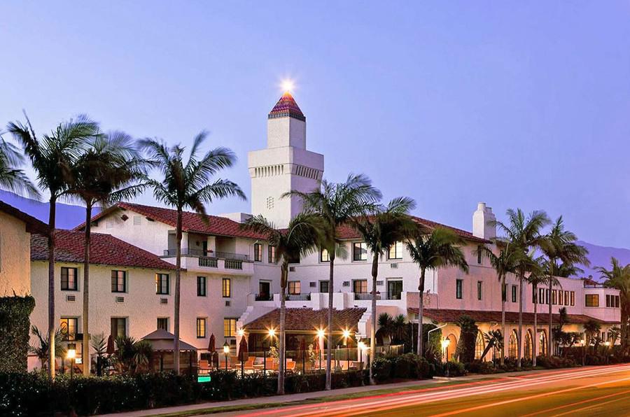 sunset view of Hyatt Santa Barbara hotel