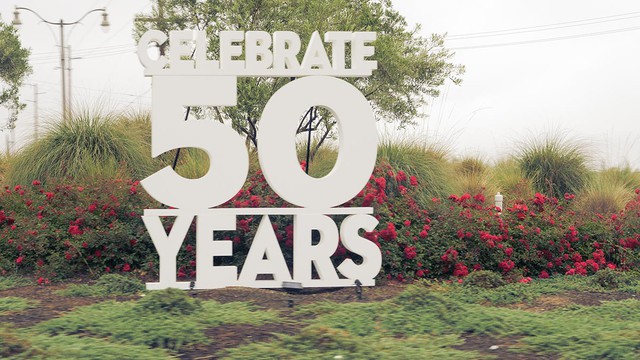 A large sign in Temecula Wine Country - Celebrate 50 years