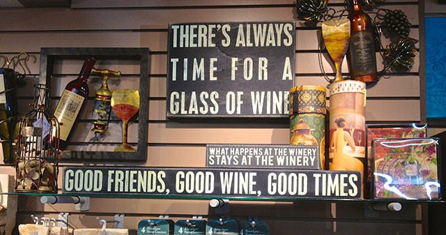 A shop at a Southern California Winery with many witty signs and other fun gifts
